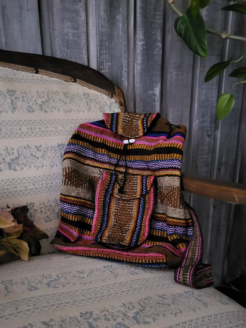 Boho Woven Gringo Backpack Striped Canvas Rucksack One Size Multi NWOT